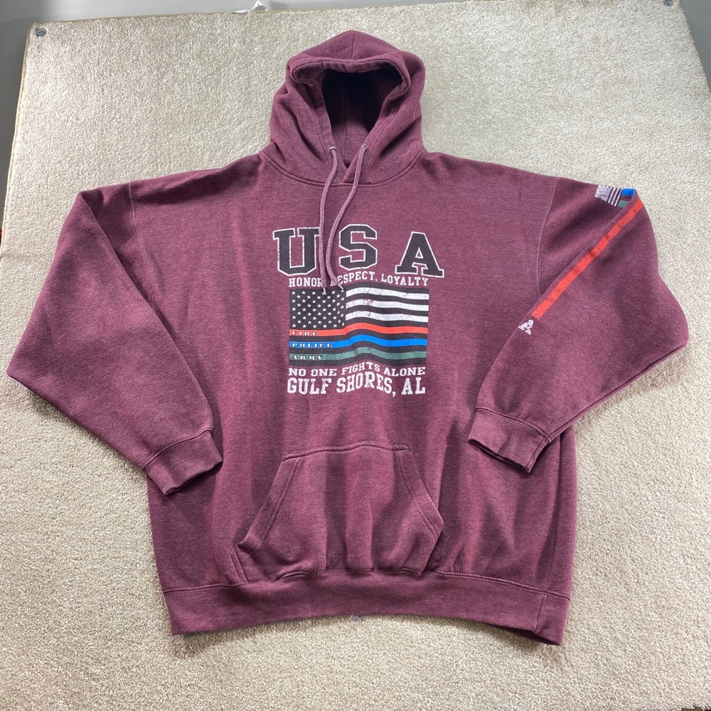 Pacific & Co‎ Hoodie Mens XL Maroon USA Gulf Shores AL Patriotic Flag Pullover
